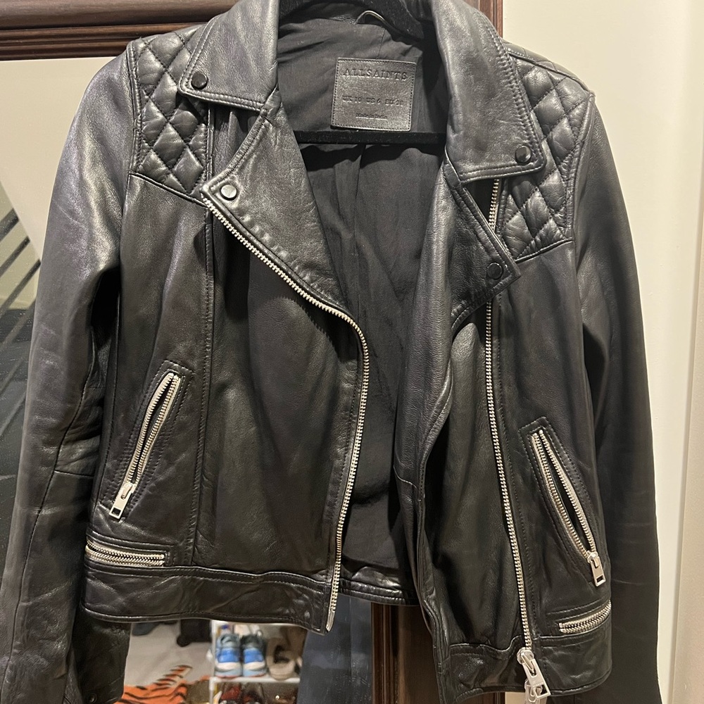 AllSaints OG Cargo leather jacket. Worn once. Still have tags.